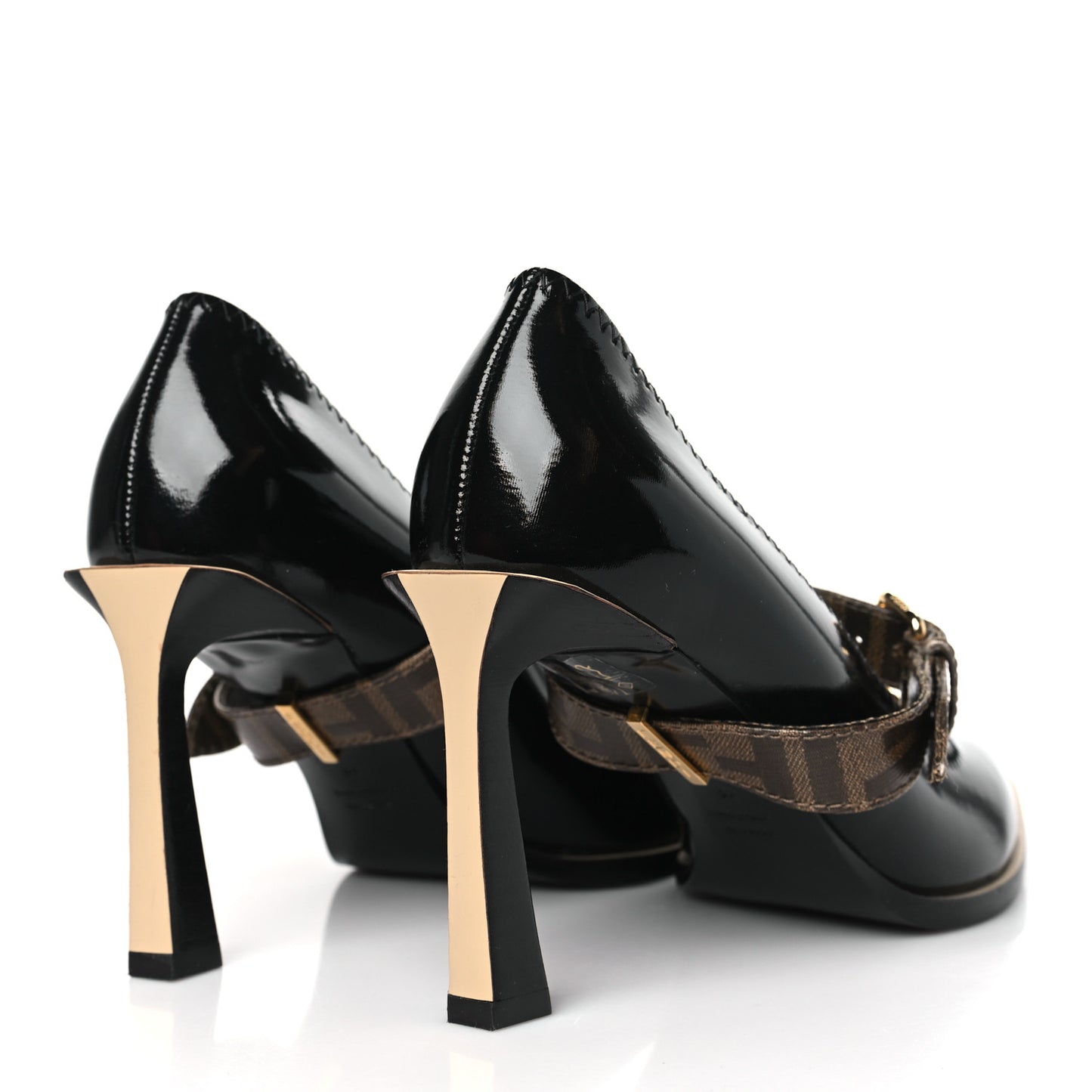 Glossy Neoprene Glazed Fabric FF FFrame Court Mary Jane Slingback Pumps 39 Black Tobacco Moro