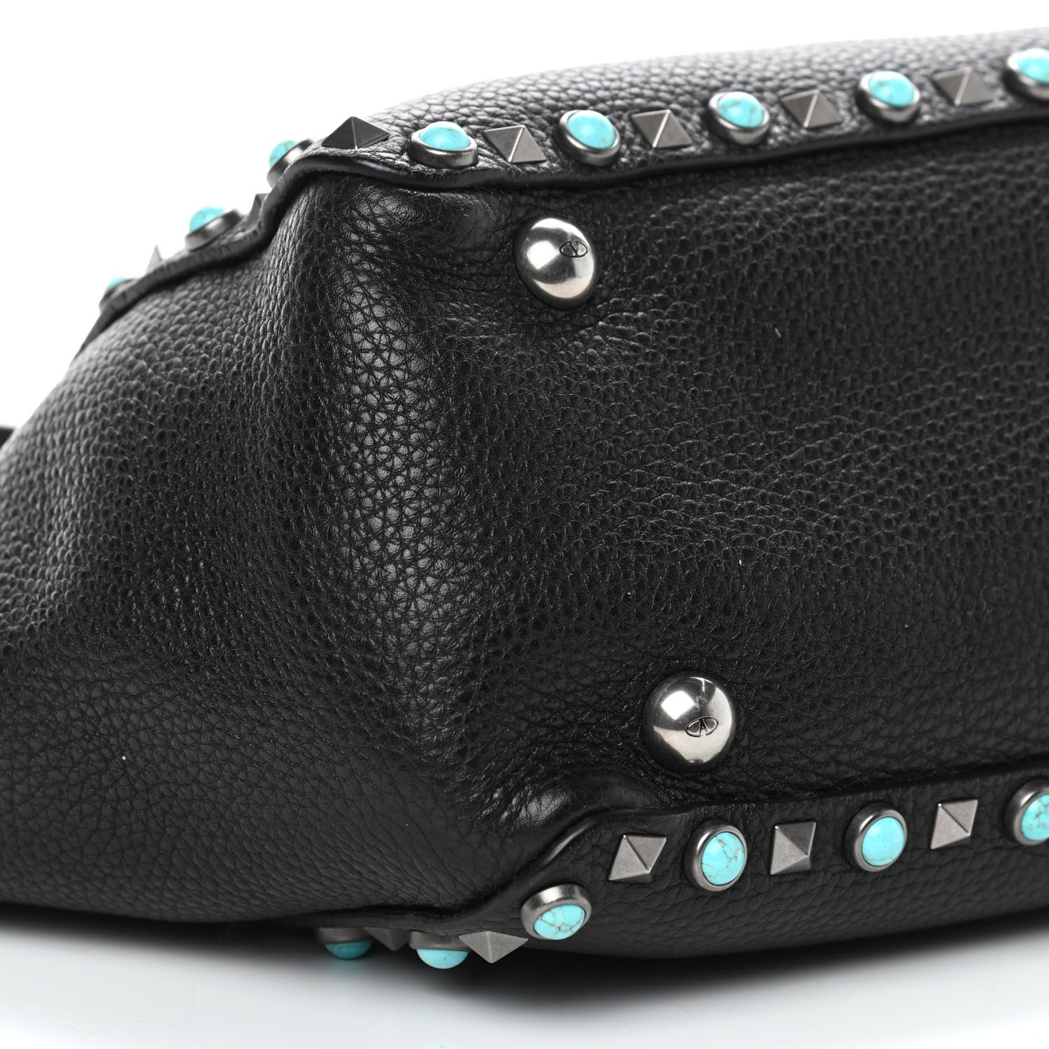 Valentino Garavani Grained Calfskin Turquoise Small Rockstud Rolling Tote Black 8 of 9