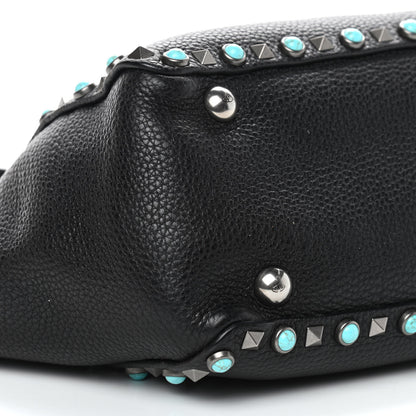 Valentino Garavani Grained Calfskin Turquoise Small Rockstud Rolling Tote Black 8 of 9