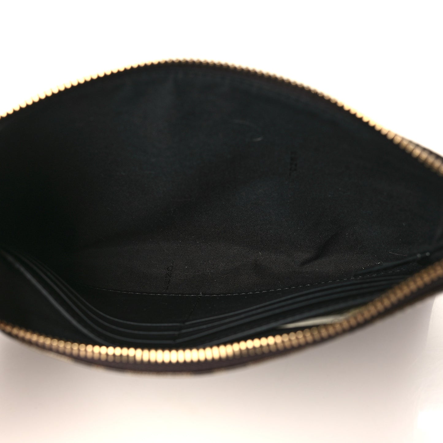 Glazed Fabric Vitello Century FF 1974 Stamp Patch Small FFreedom Flat Pouch Mogano Panna Black