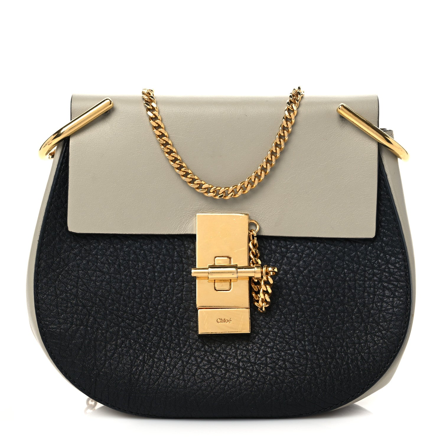 Chloe Grained Calfskin Lambskin Mini Bi-Color Drew Shoulder Bag Black Powder Beige 1 of 8