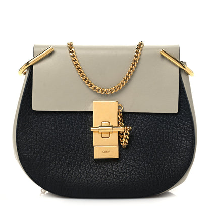Chloe Grained Calfskin Lambskin Mini Bi-Color Drew Shoulder Bag Black Powder Beige 1 of 8