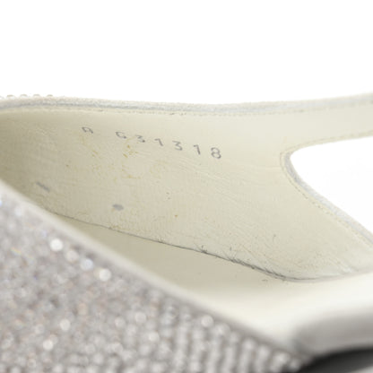 Chanel Strass Grosgrain Cap Toe CC Slingback Pumps 37.5 Silver Black 9 of 10