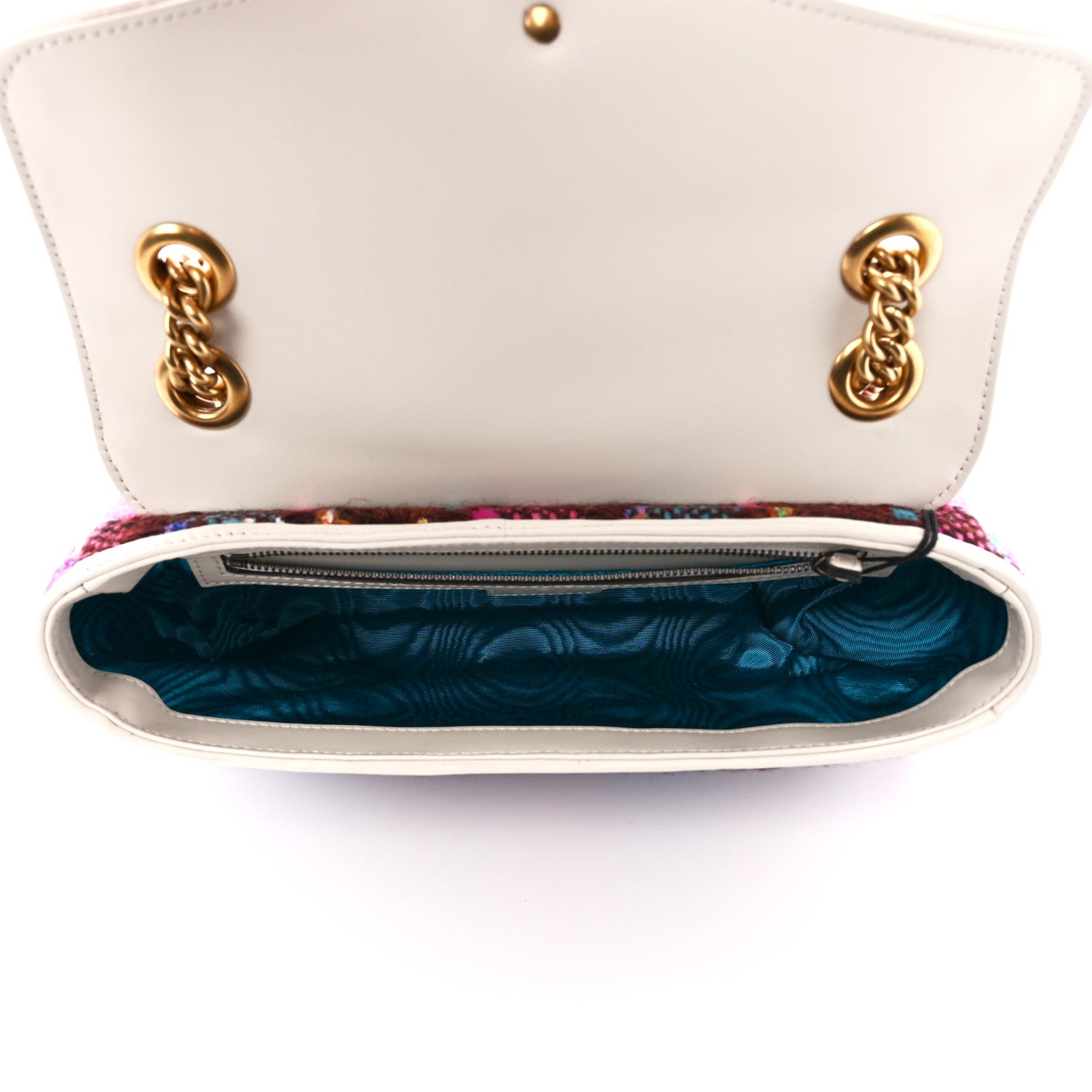 Gucci Tweed Calfskin Spicy Check Small GG Marmont Shoulder Bag Pink Multicolor Mystic White 5 of 11