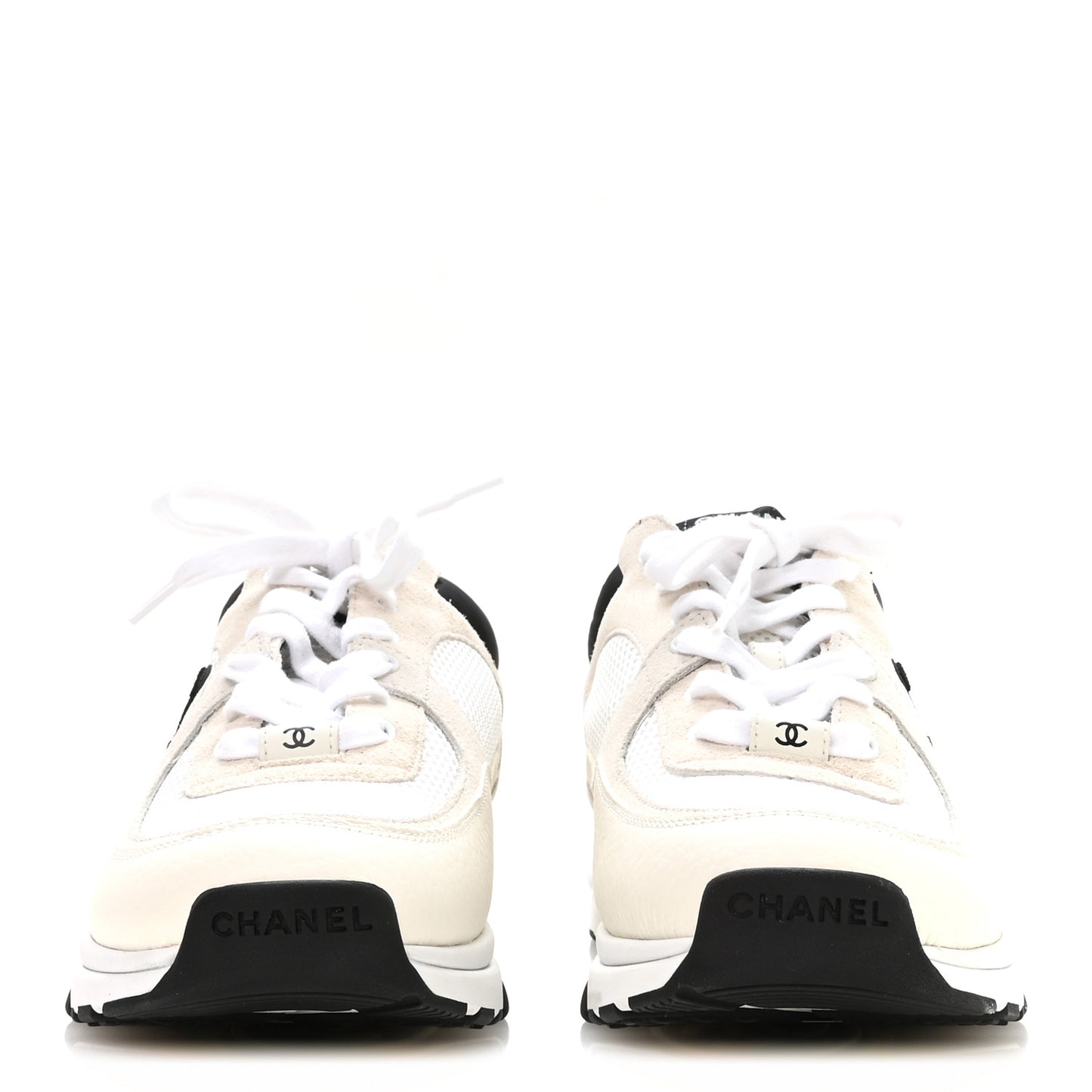 Mesh Suede Calfskin Grained Calfskin Womens CC Sneakers 40.5 White Black