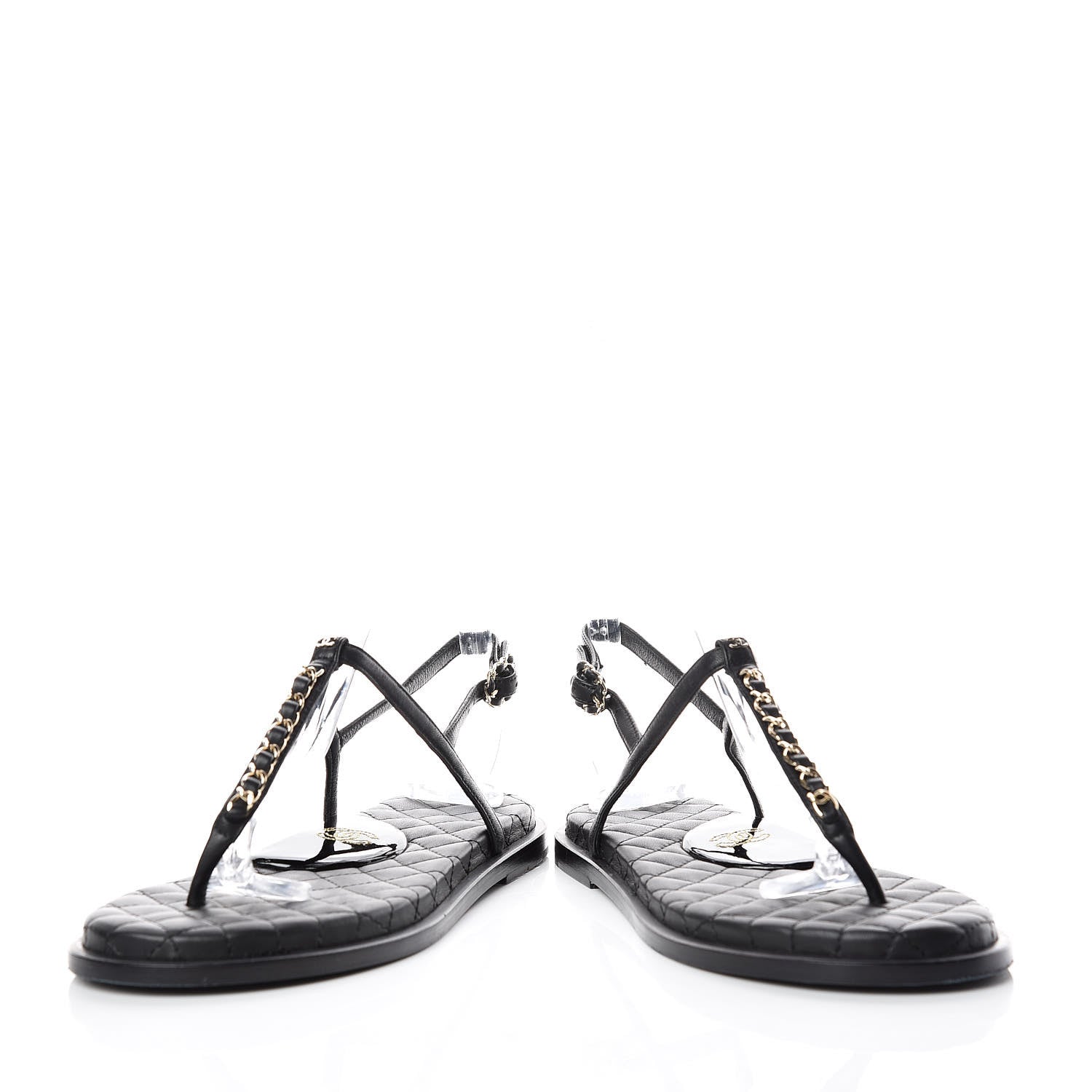 Chanel Lambskin Patent Calfskin CC Chain Thong Sandals 39 Black 6 of 13