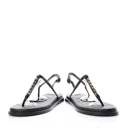 Chanel Lambskin Patent Calfskin CC Chain Thong Sandals 39 Black 6 of 13