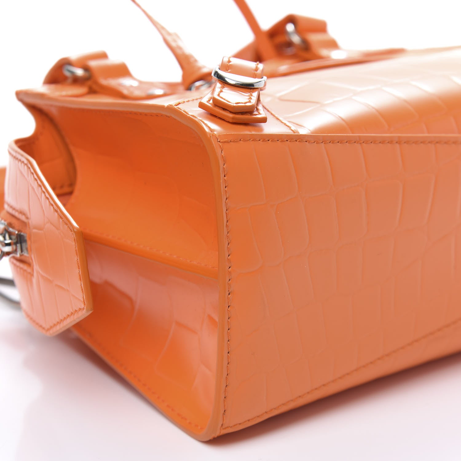 Balenciaga Semi Shiny Calfskin Crocodile Embossed Neo Classic Silver Hardware Mini City Orange 8 of 9