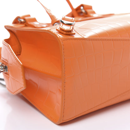 Balenciaga Semi Shiny Calfskin Crocodile Embossed Neo Classic Silver Hardware Mini City Orange 8 of 9