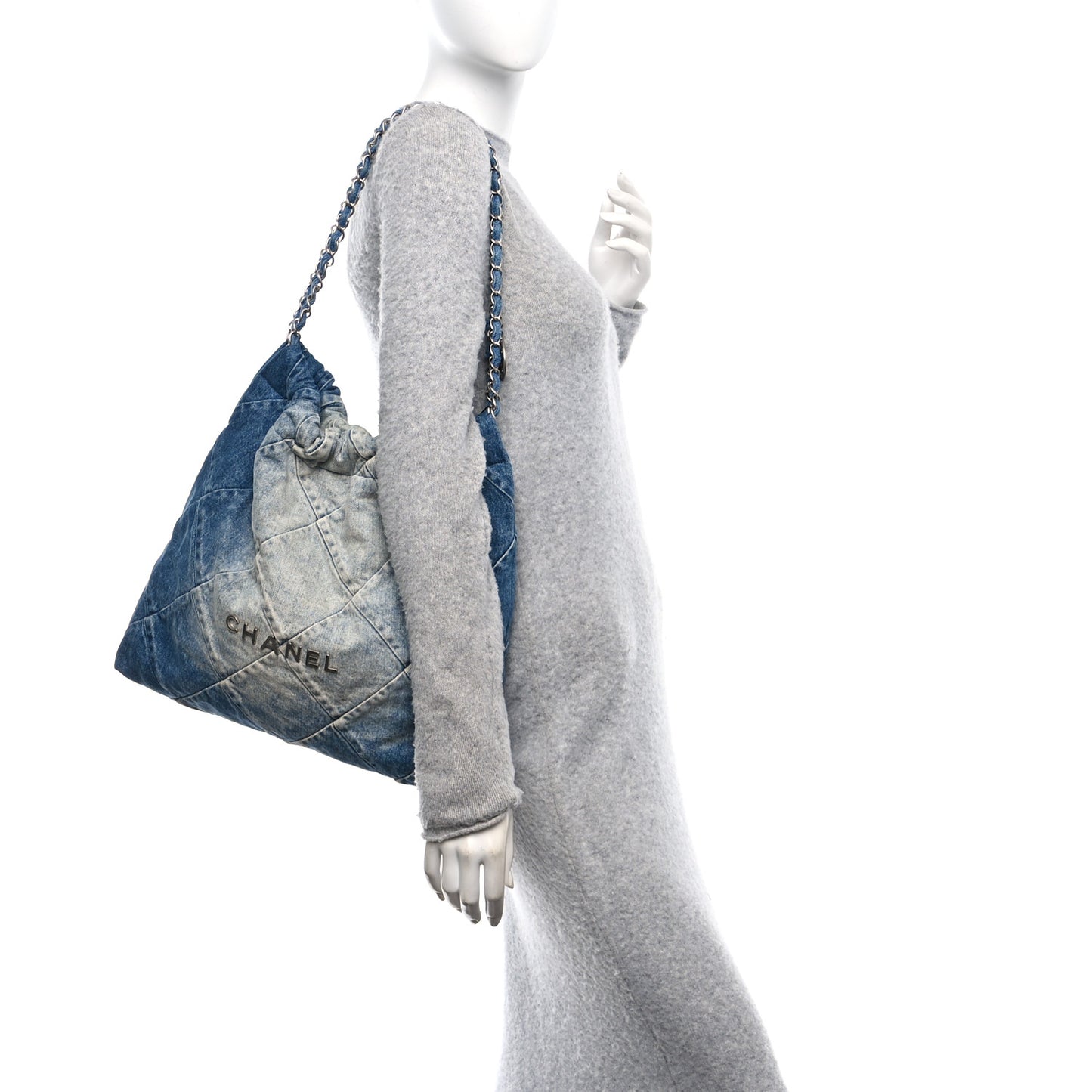 Denim Quilted Chanel 22 Blue