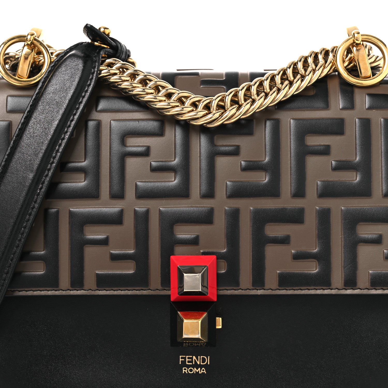 Fendi Vitello Liberty Bi-Color FF 1974 Embossed Small Kan I Shoulder Bag Black Maya 8 of 14
