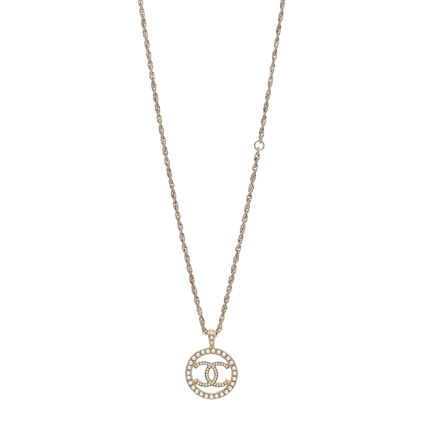 Pearl CC Round Pendant Necklace Gold