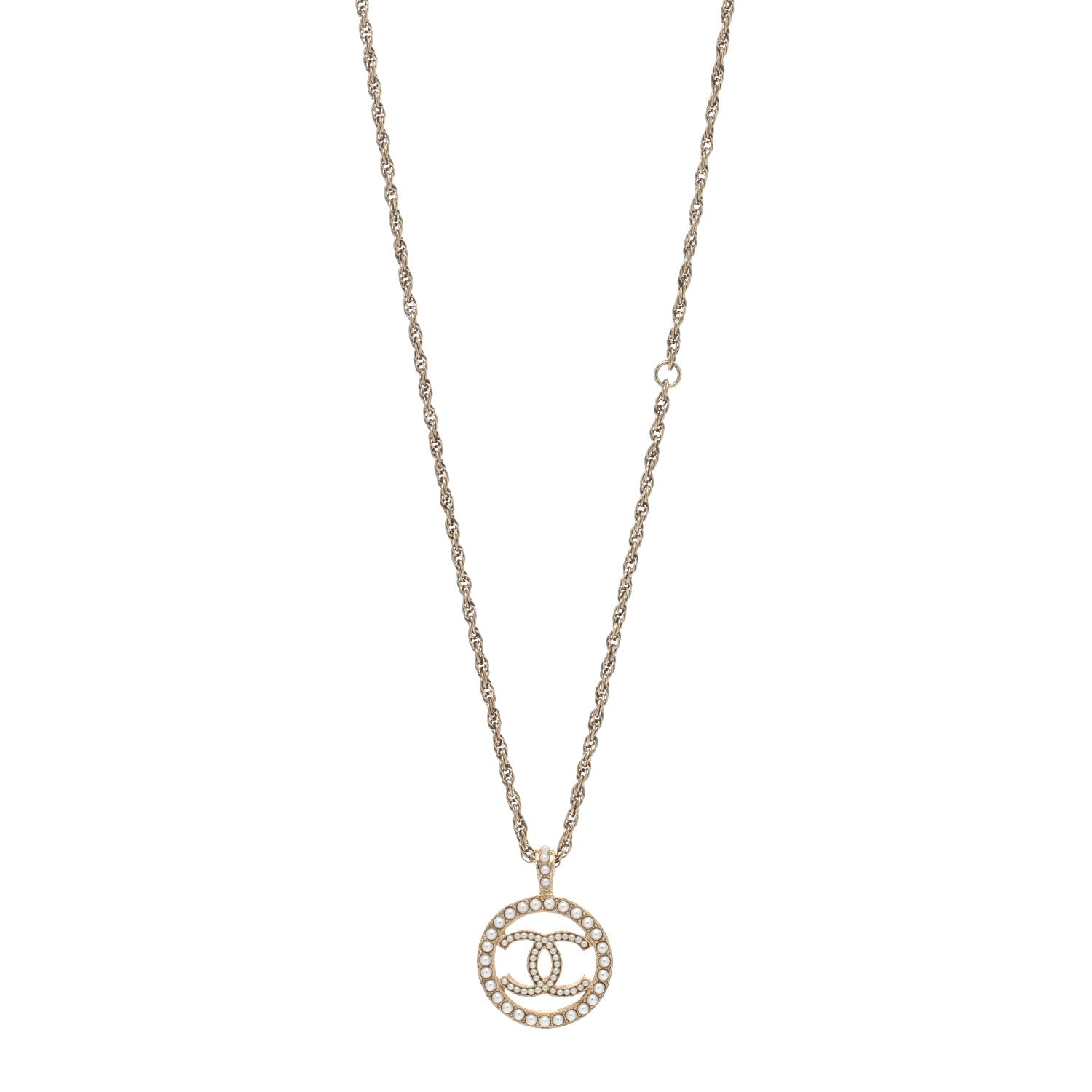 Chanel Pearl CC Round Pendant Necklace Gold 1 of 4
