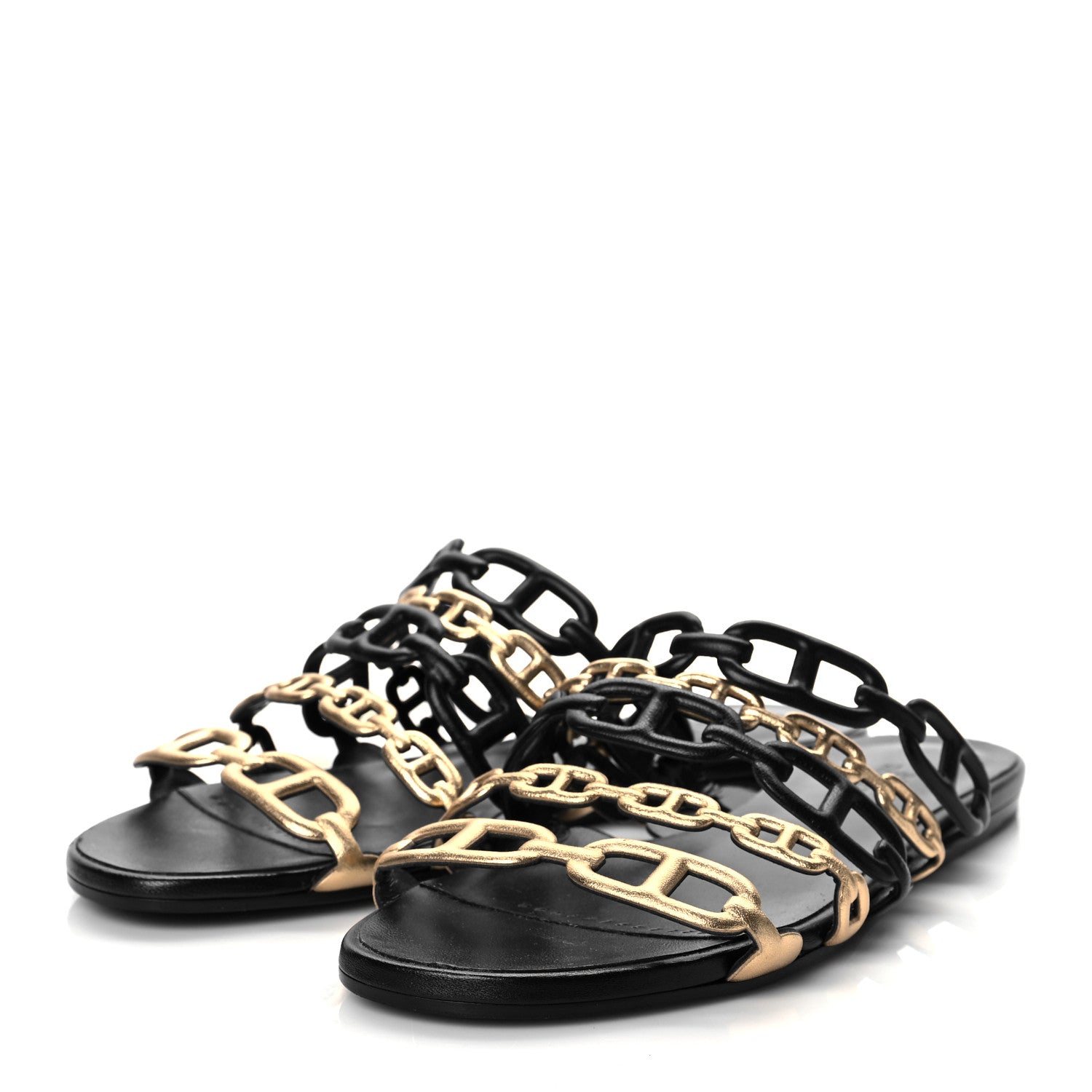 Hermes Metallic Nappa Suede Chaine d'Ancre Sandals 38 Black Champagne 3 of 8