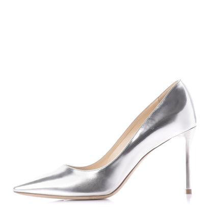 Jimmy Choo Mirror Calfskin Romy 85 Pumps 37.5 Silver 1 of 13