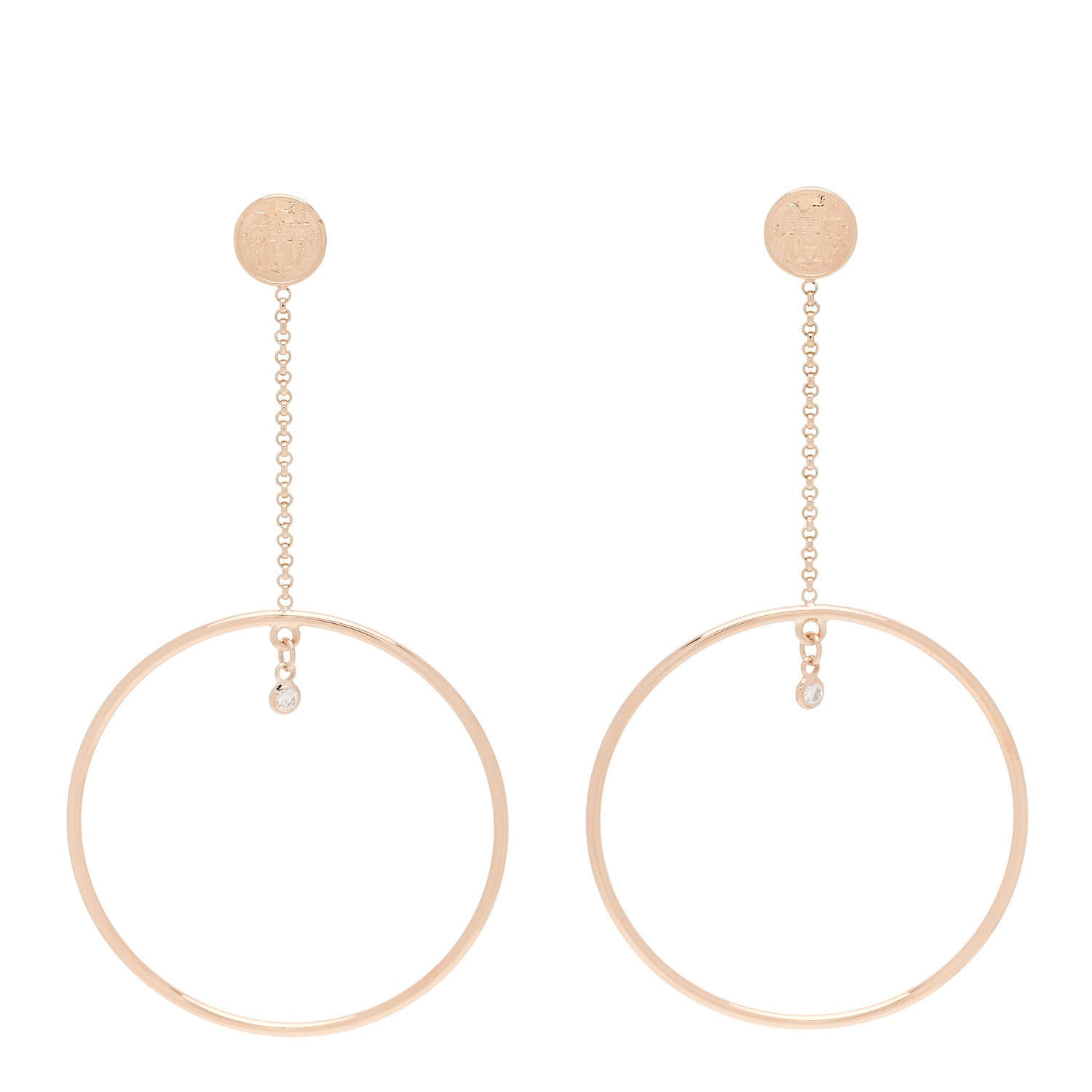 Hermes 18K Rose Gold Diamond Ex-Libris Earrings 1 of 5