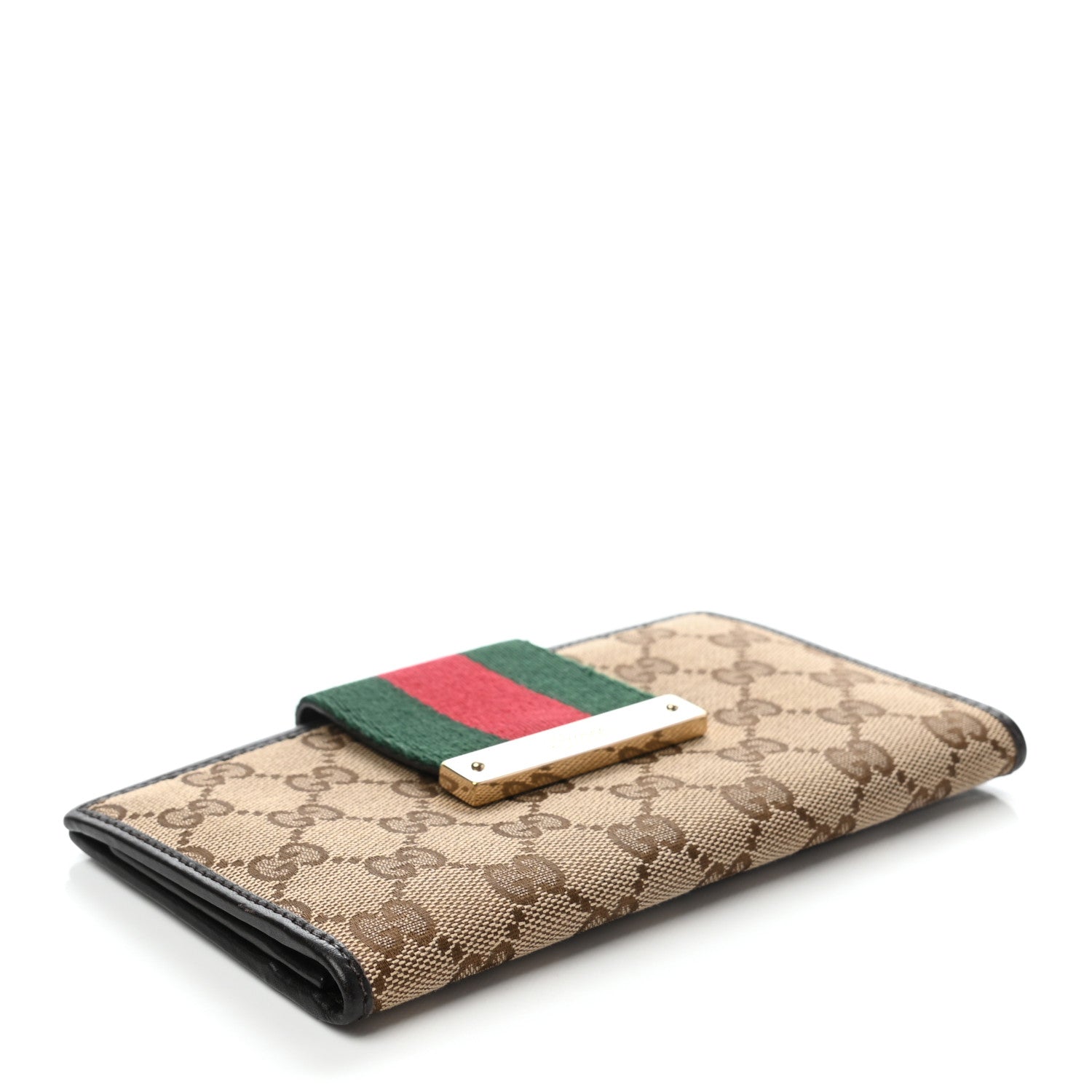 Gucci Monogram Calfskin Ladies Web Continental Wallet Beige Ebony Cocoa 4 of 7