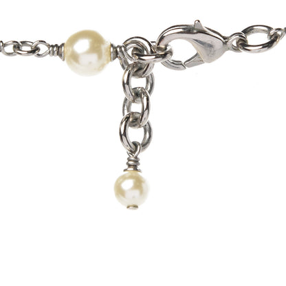 Chanel Pearl Crystal CC Necklace Silver Pearly White 4 of 5