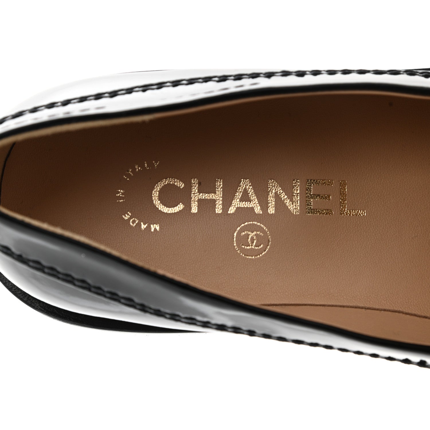 Chanel Shiny Calfskin Logo Loafers 36.5 Black 7 of 9