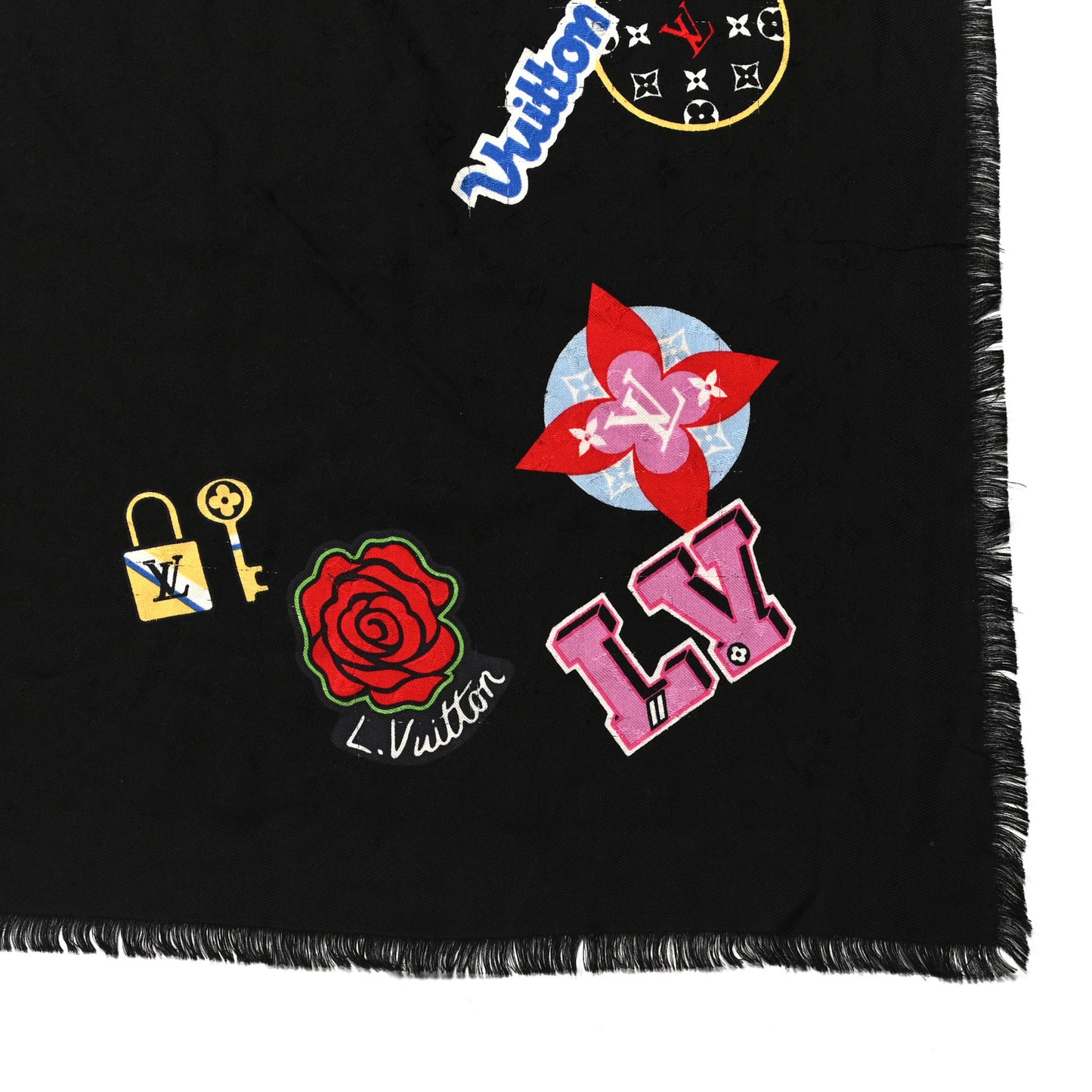 Silk Wool Monogram LV Stories Shawl Black