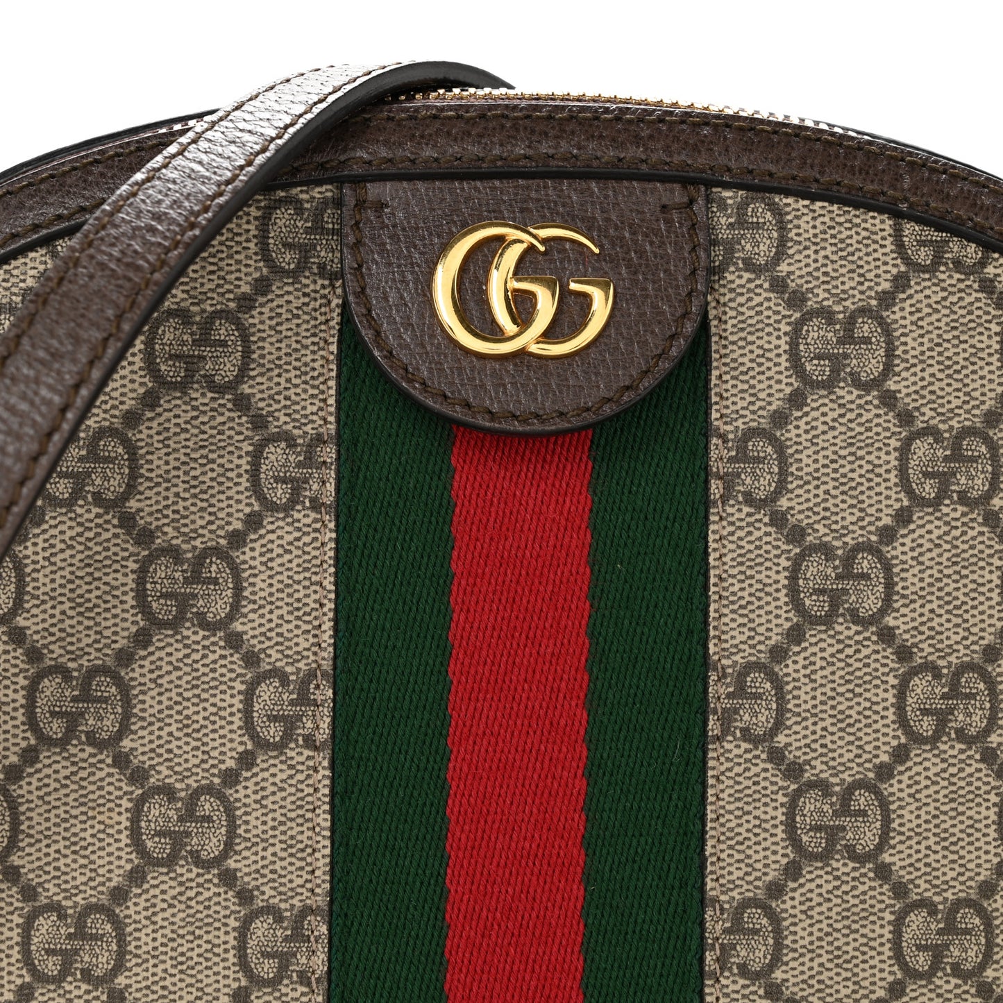 GG Supreme Monogram Textured Dollar Calfskin Web Small Ophidia Dome Shoulder Bag Beige Ebony New Acero