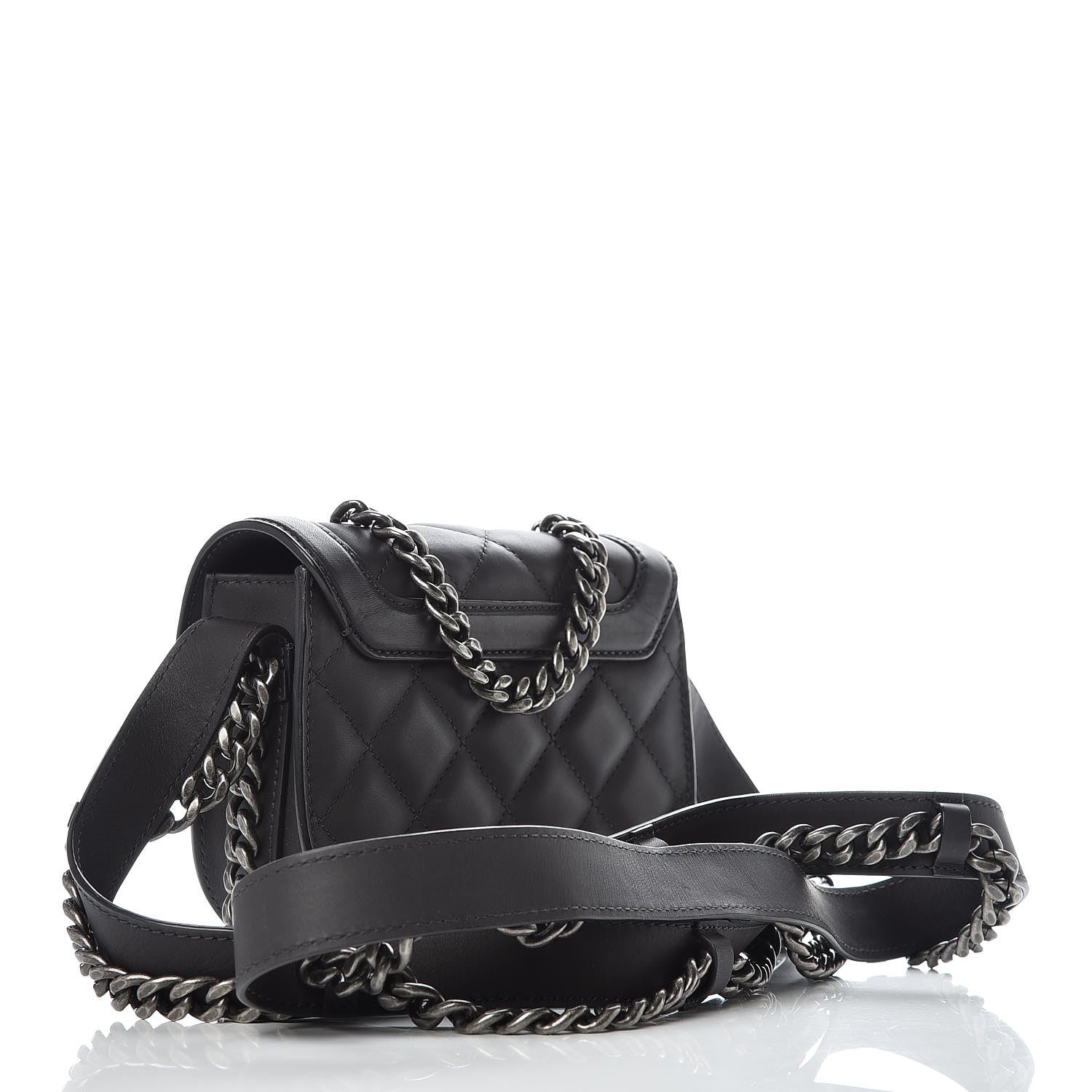 Chanel Calfskin Quilted Small Double Chained Messenger Flap Charcoal 3 of 11