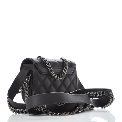 Chanel Calfskin Quilted Small Double Chained Messenger Flap Charcoal 3 of 11