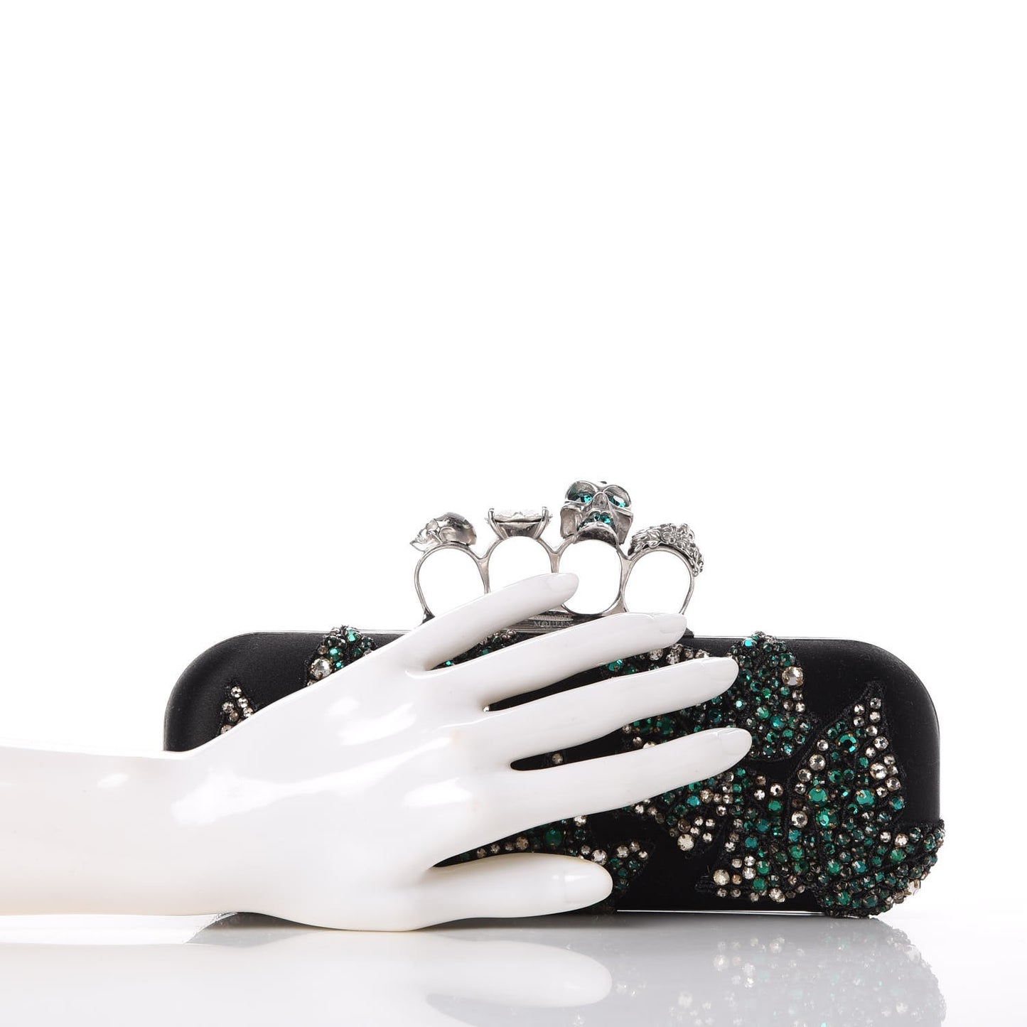 Silk Crystal Knucklebox Clutch Black