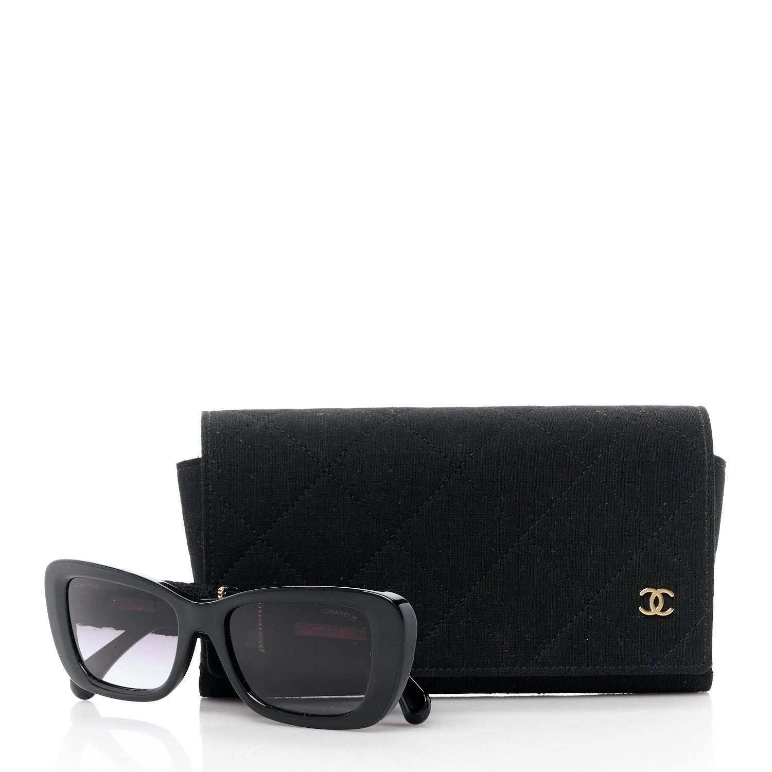 Chanel Acetate Tweed Wool CC Rectangle Sunglasses 5514 Black 10 of 10
