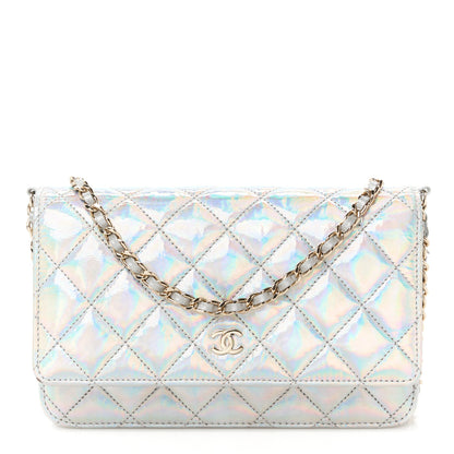 Chanel Iridescent Goatskin Quilted Wallet On Chain WOC Silver 1 of 12