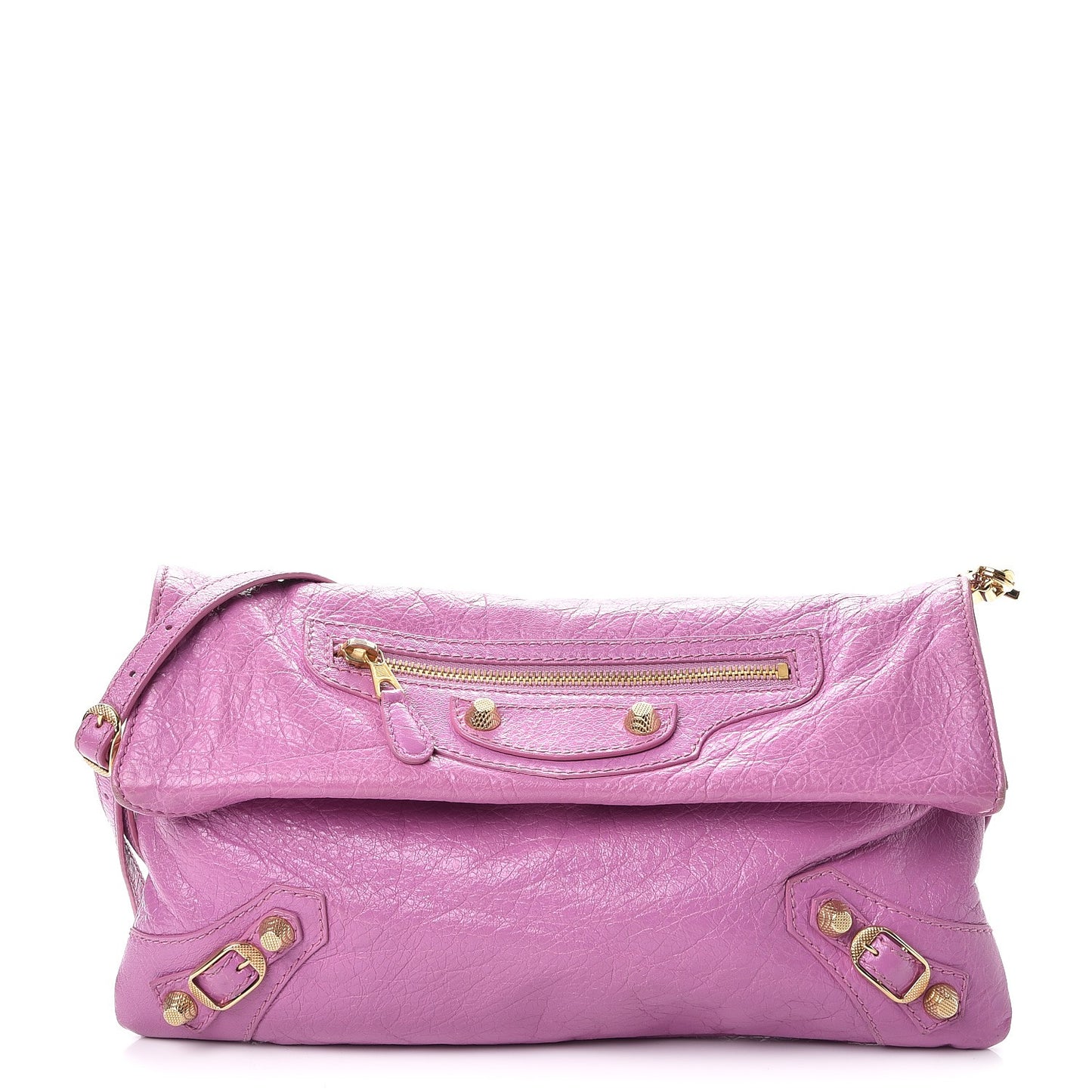 Agneau Giant 12 Gold Hardware Envelope Strap Clutch Rose Berlingot