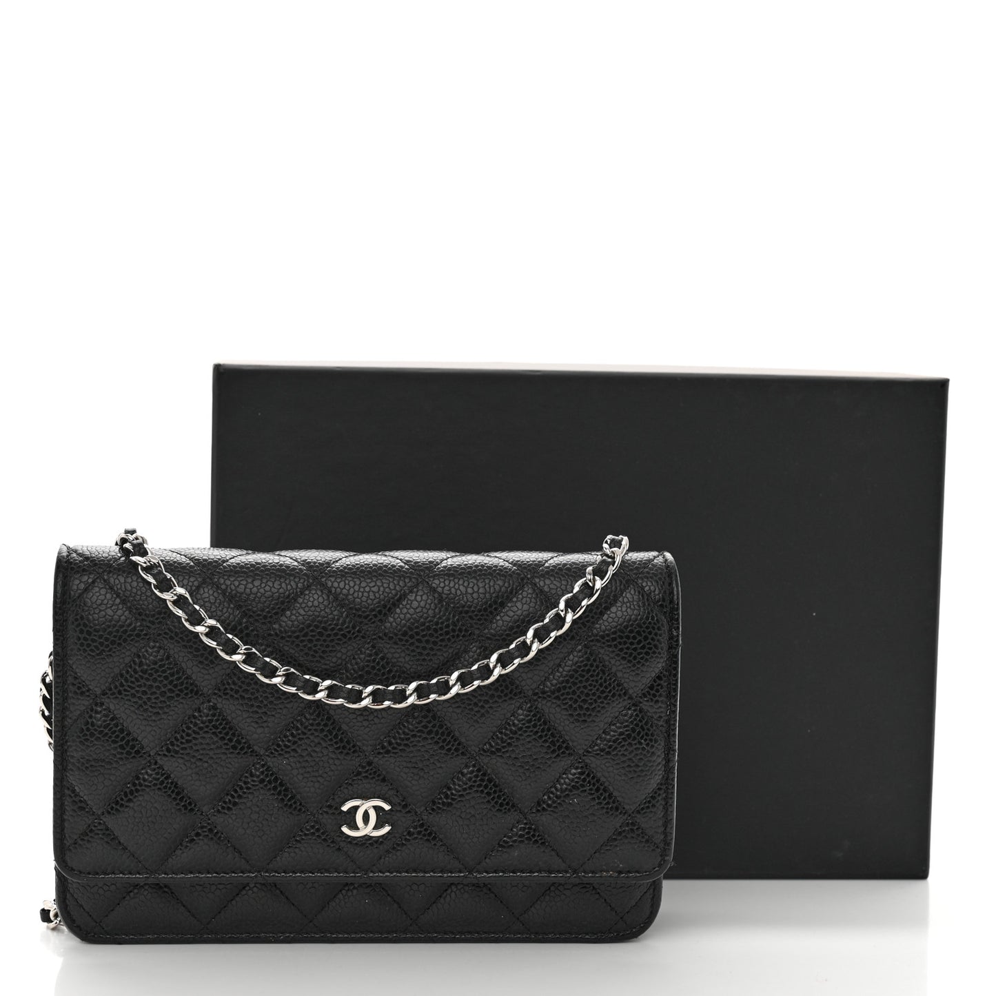Caviar Quilted Wallet on Chain WOC Black