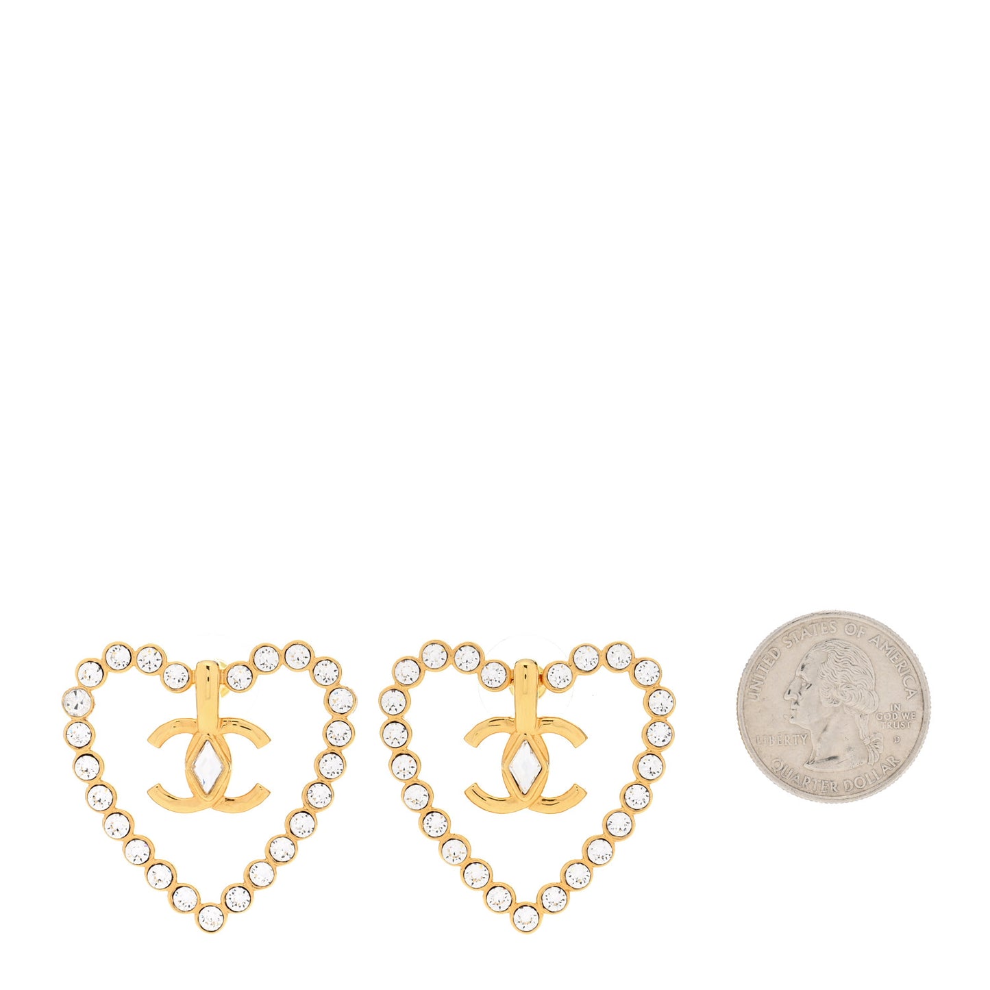 Crystal Heart CC Earrings Gold