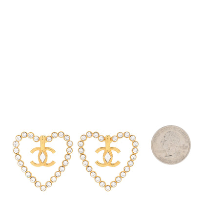 Chanel Crystal Heart CC Earrings Gold 2 of 5