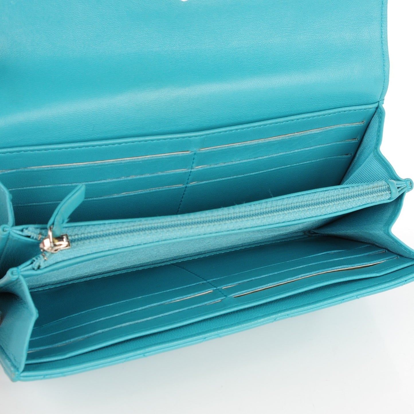 Lambskin Quilted Long Flap Wallet Blue