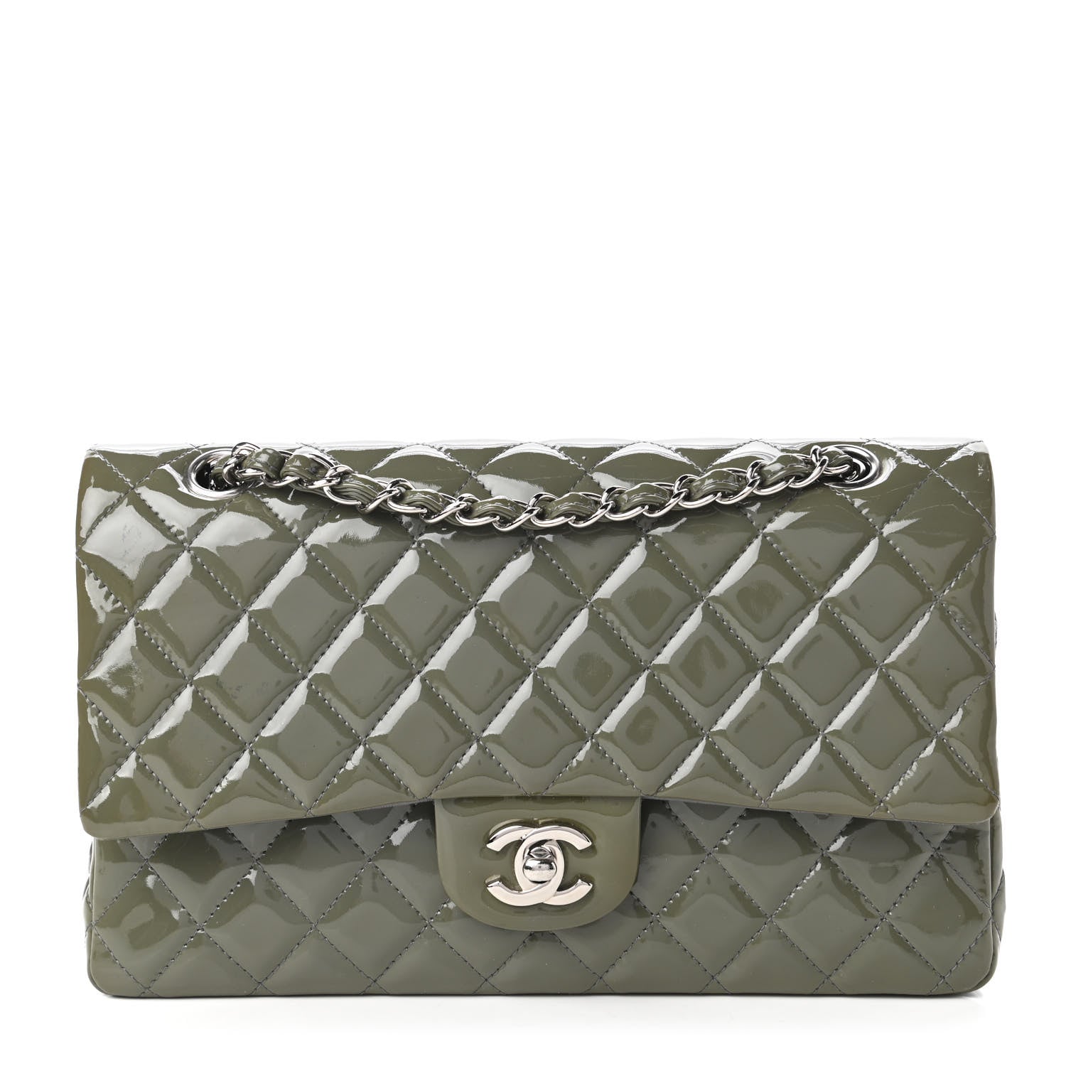 Chanel Patent Calfskin Quilted Medium Double Flap Grey 1 of 11