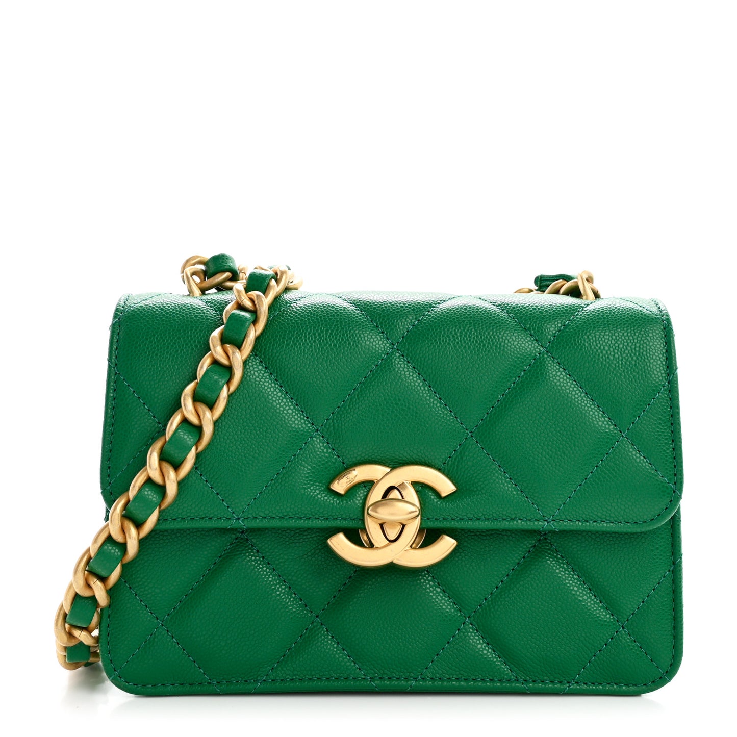 Caviar Quilted Mini CC Flap Green