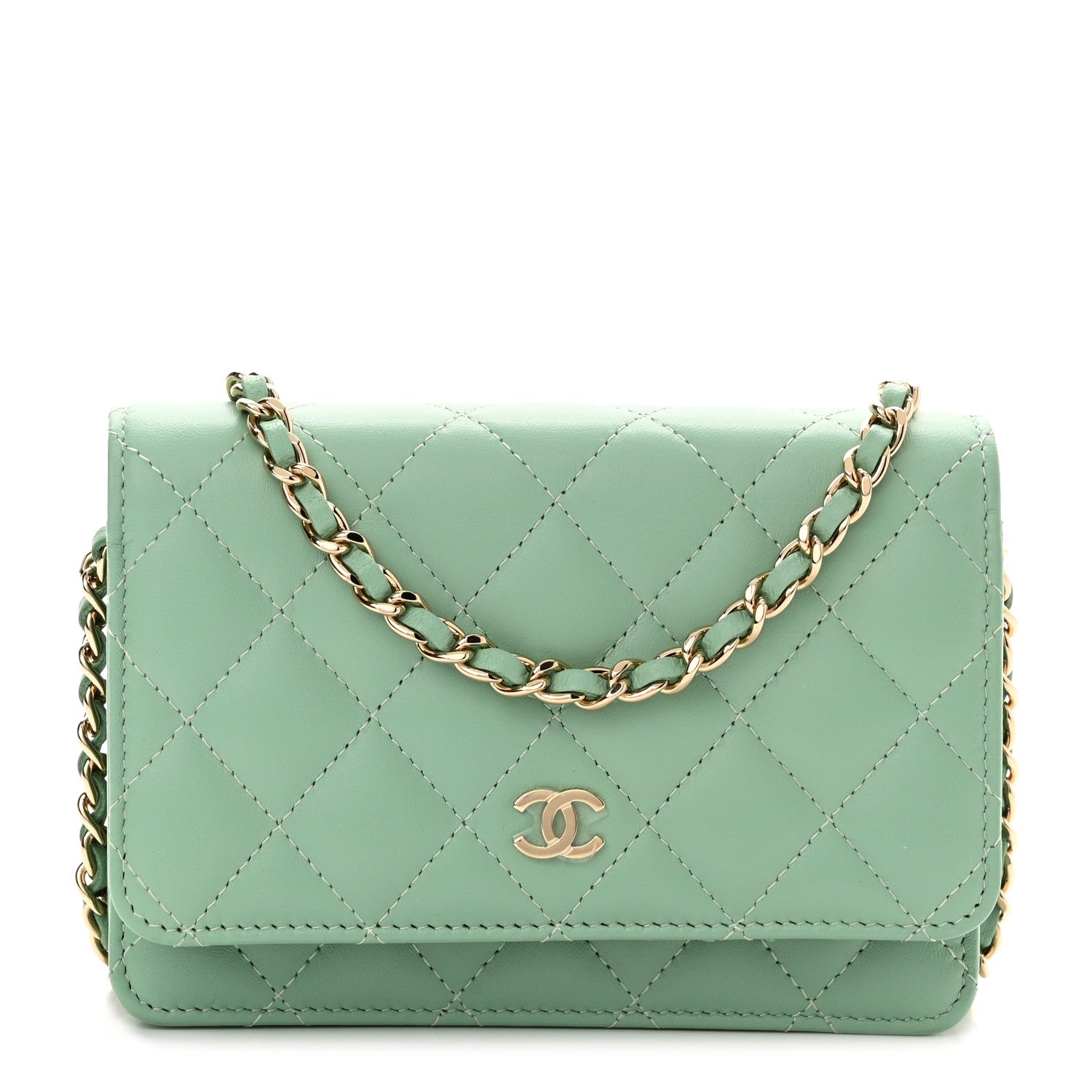 Chanel Lambskin Quilted Mini Wallet On Chain WOC Light Green 1 of 11