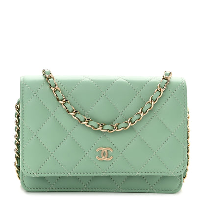 Chanel Lambskin Quilted Mini Wallet On Chain WOC Light Green 1 of 11