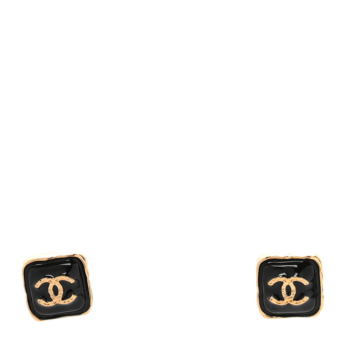 Chanel Metal Enamel CC Square Earrings Gold Black 1 of 4