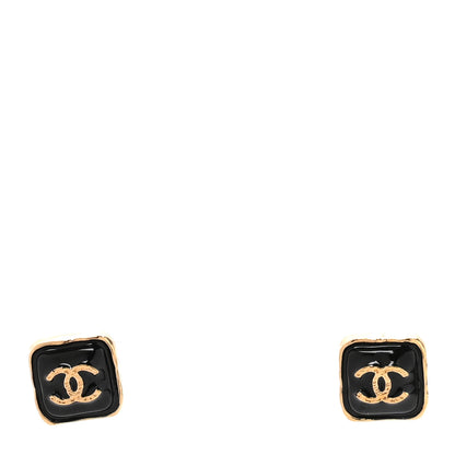 Chanel Metal Enamel CC Square Earrings Gold Black 1 of 4