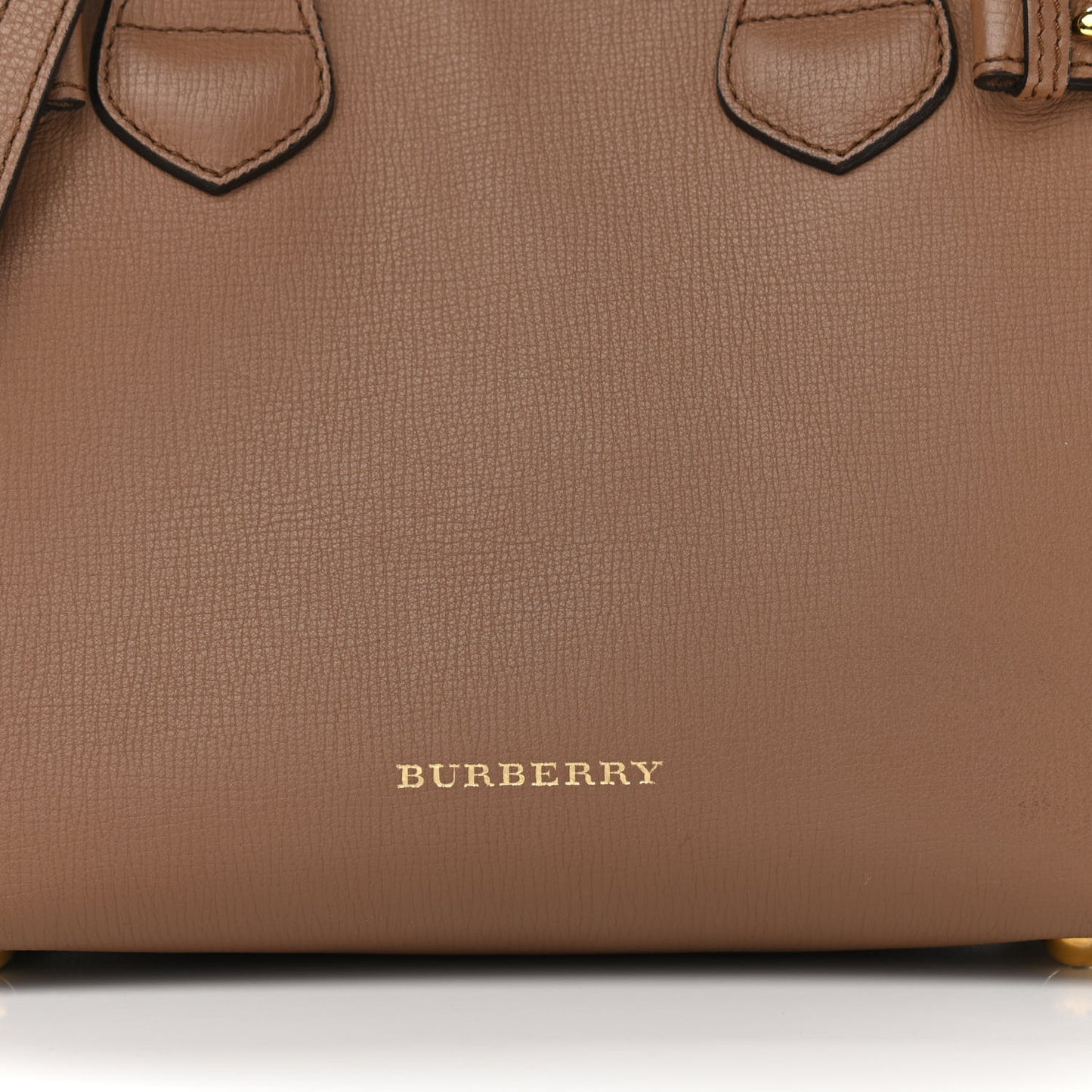 Grainy Calfskin House Check Small Banner Tote Tan