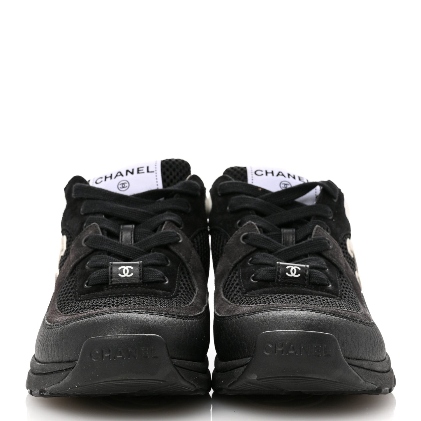 Mesh Suede Grained Calfskin Womens CC Sneakers 37 Black White