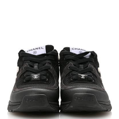 Chanel Mesh Suede Grained Calfskin Womens CC Sneakers 37 Black White 3 of 8