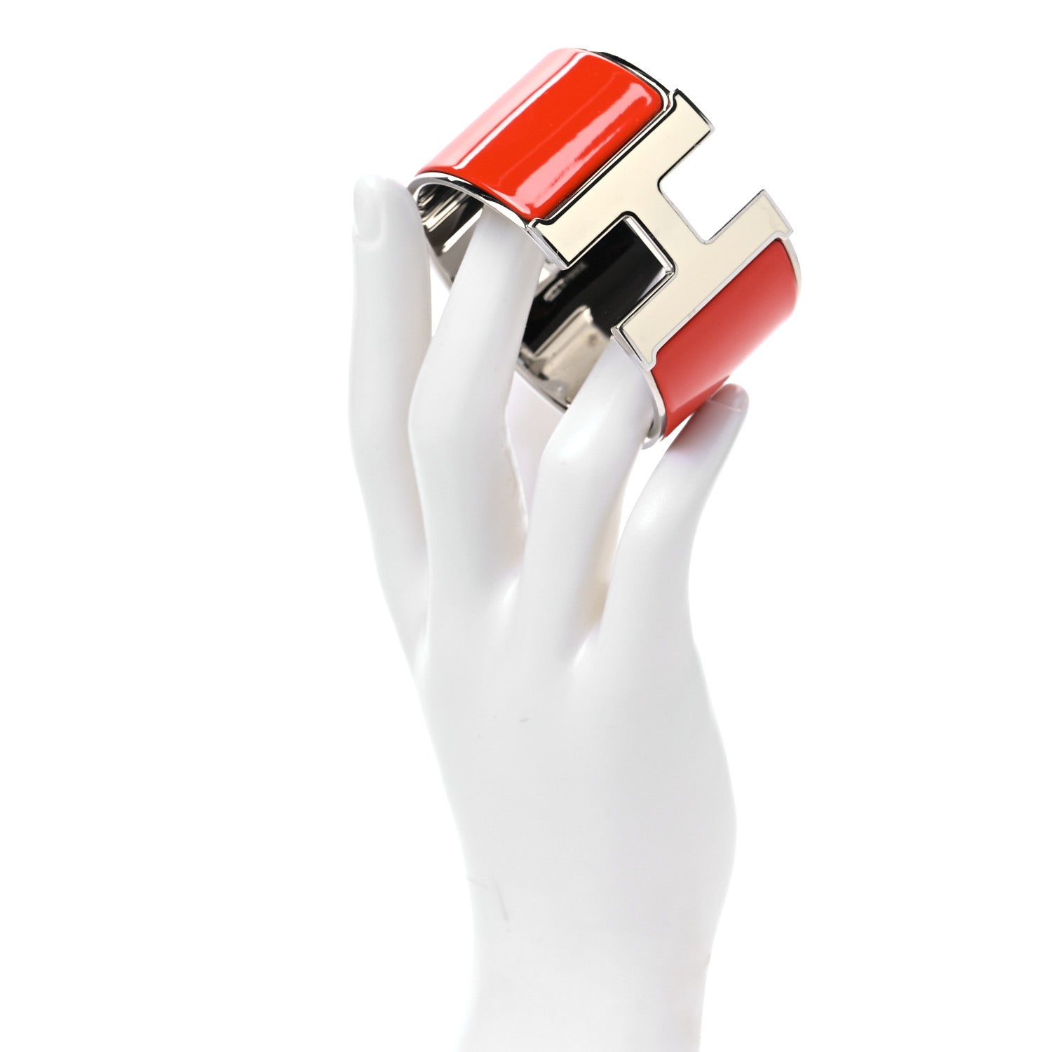 Hermes Enamel Extra Wide Clic Clac H Bracelet PM Capucine White 2 of 4