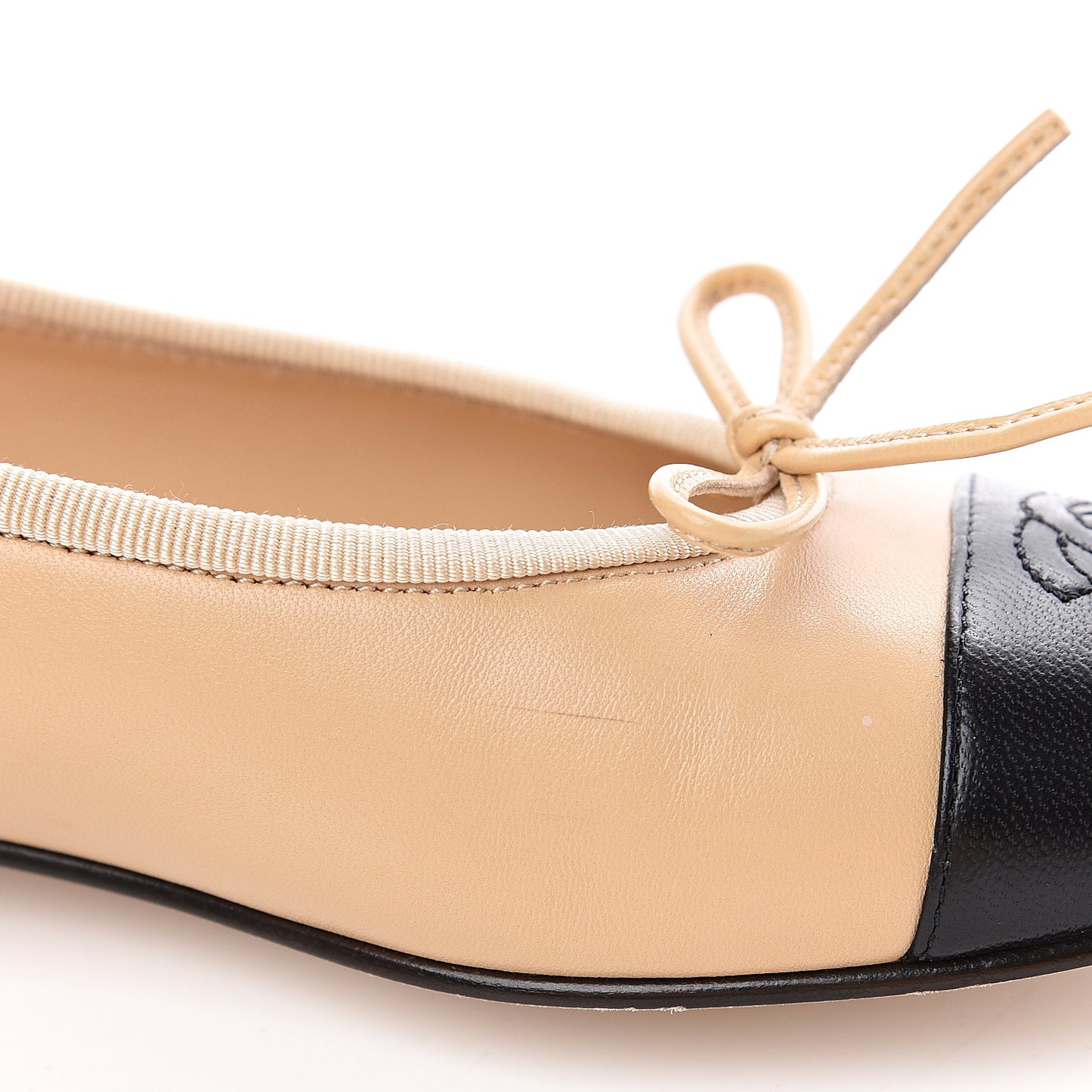 Lambskin Cap Toe CC Ballerina Flats 35.5 Beige Black