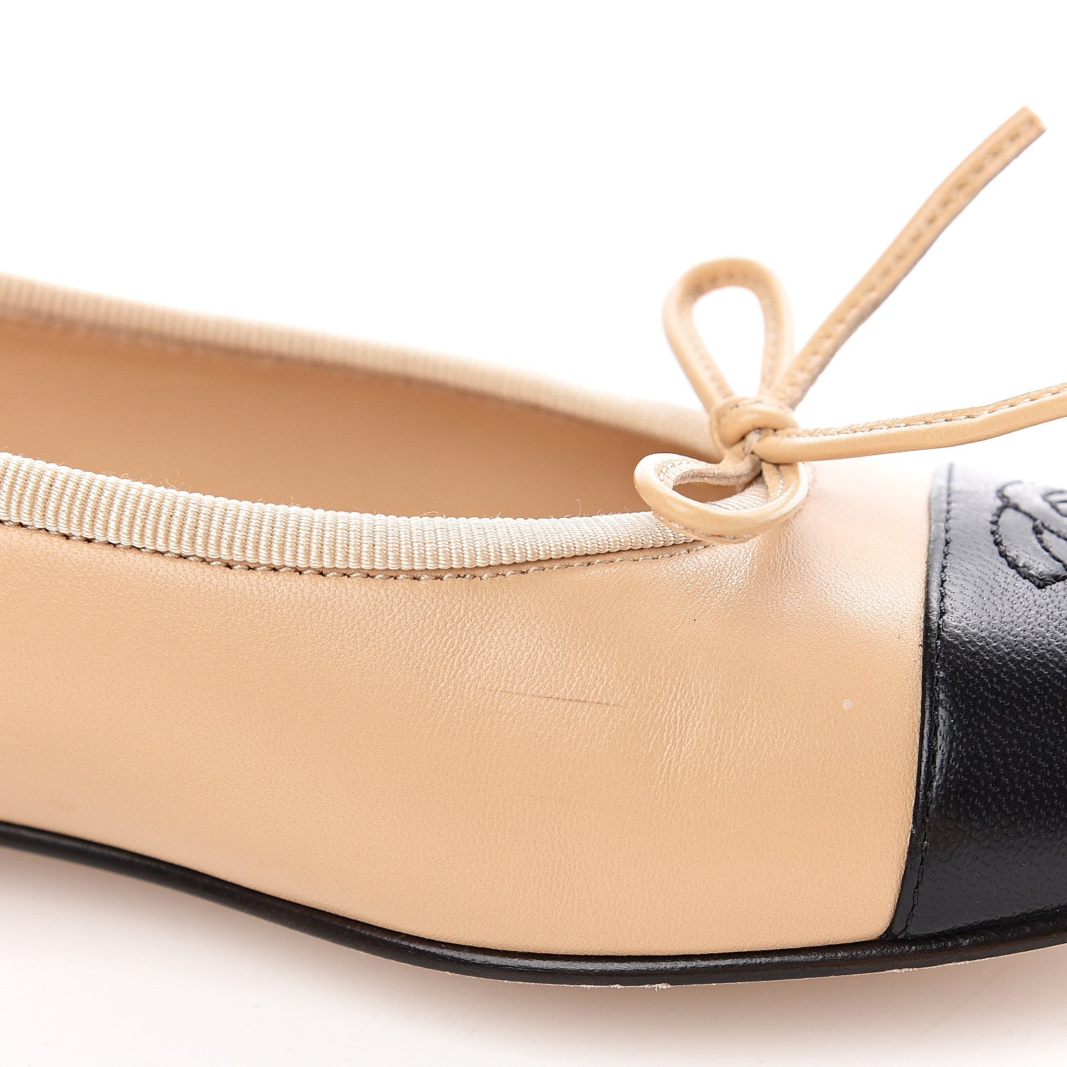 Chanel Lambskin Cap Toe CC Ballerina Flats 35.5 Beige Black 9 of 10