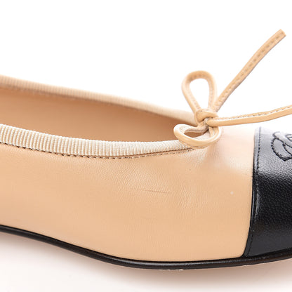 Chanel Lambskin Cap Toe CC Ballerina Flats 35.5 Beige Black 9 of 10