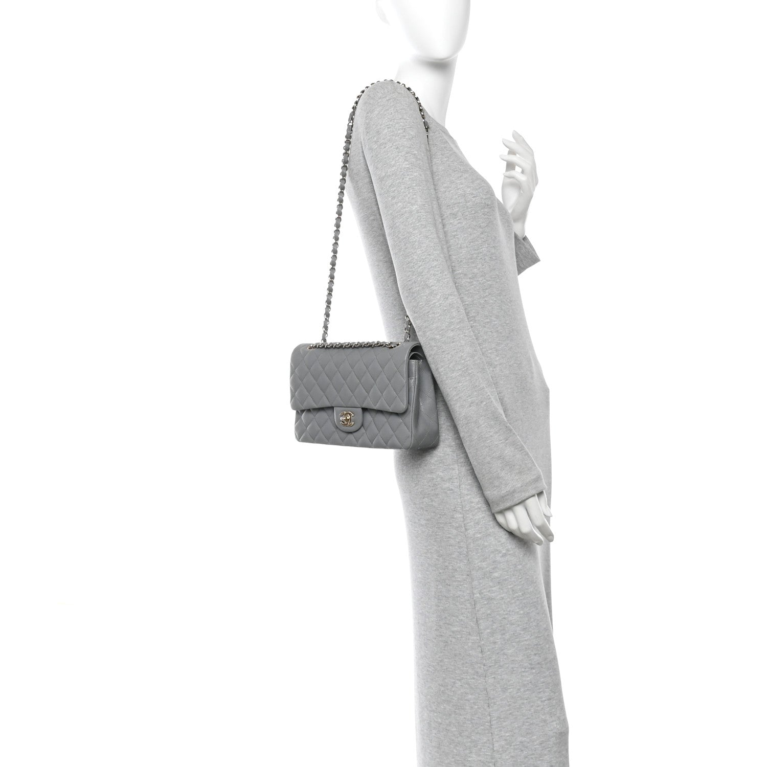 Chanel Caviar Quilted Medium Double Flap Grey 2 of 11