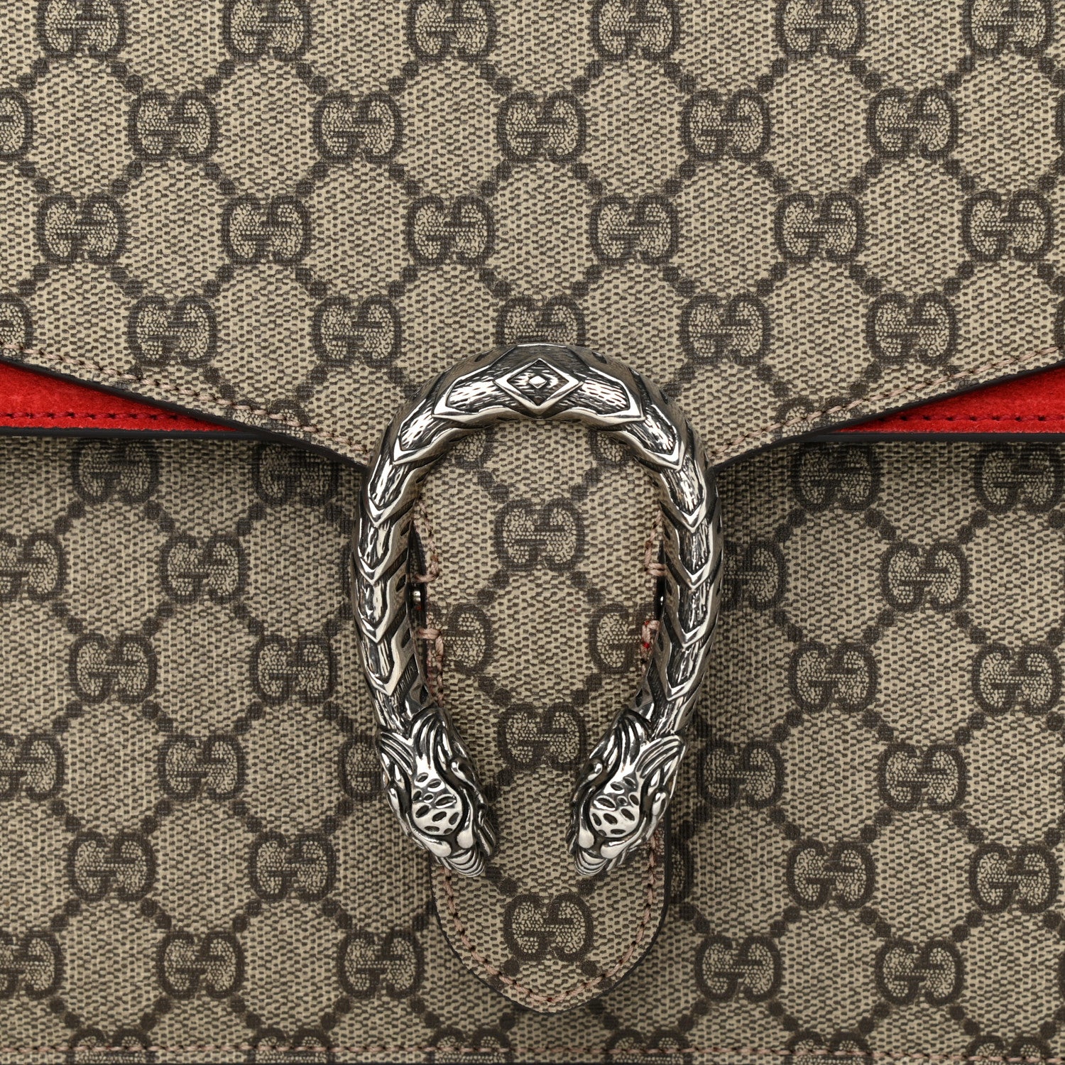 Gucci GG Supreme Monogram Suede Cudu Medium Dionysus Shoulder Bag Beige Ebony Vulcanic Red 8 of 16